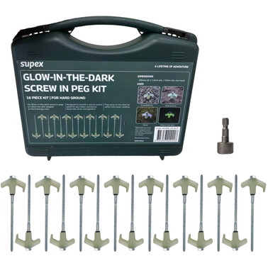 Supex 16pcs Glow in the Dark Hard Ground Screw in Peg Kit