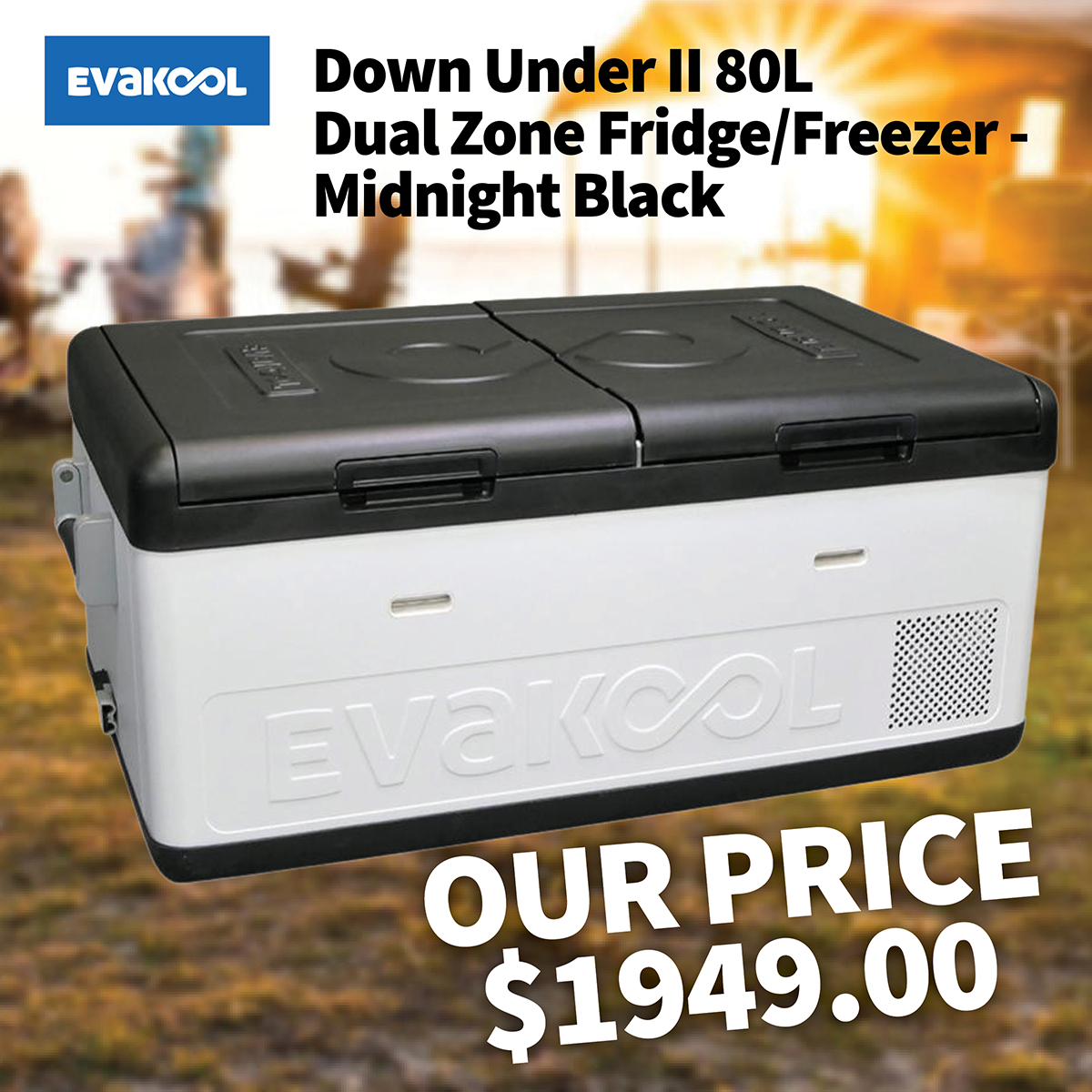Evakool Down Under II 80L Dual Zone Fridge/Freezer - Midnight Black Evakool Down Under II 80L Dual Zone Fridge/Freezer - Midnight Black